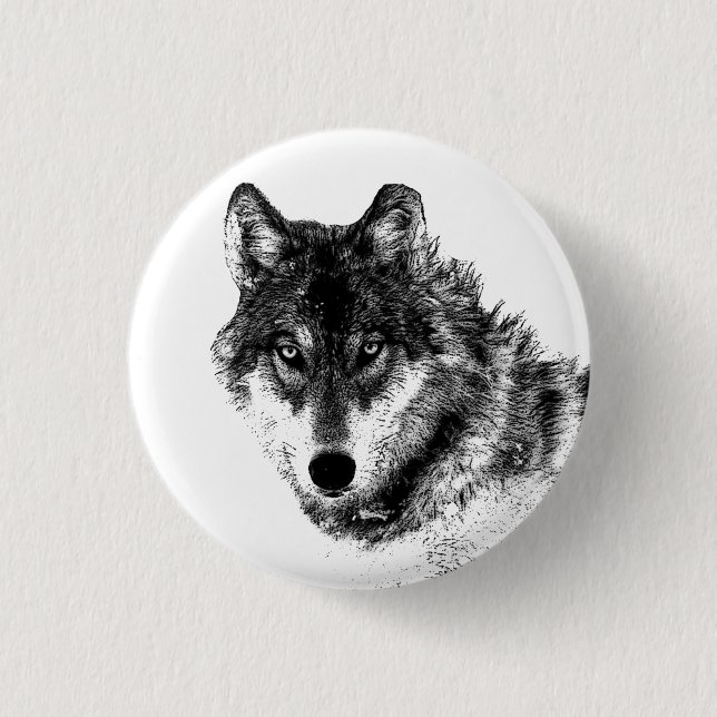 Gray Wolf Sketch Artwork Button (Vorderseite)