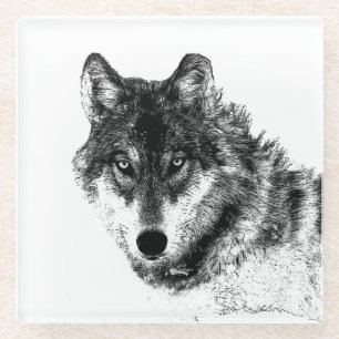 Gray Wolf Sketch Artwork Glasuntersetzer