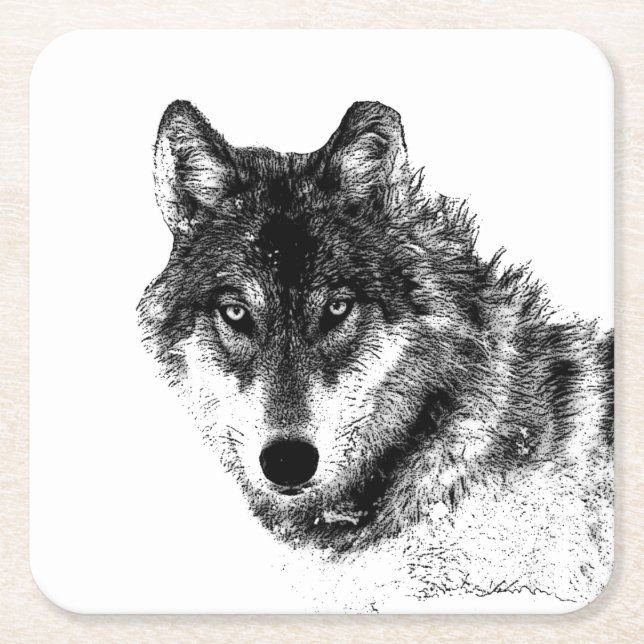 Gray Wolf Sketch Artwork Rechteckiger Pappuntersetzer (Vorderseite)