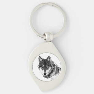 Gray Wolf Sketch Artwork Schlüsselanhänger