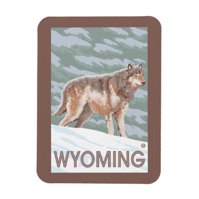 Gray Wolf StandingWyoming Magnet (Vertikal)