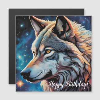 Gray Wolf Starry Night Portrait Geburtstag Magnetkarte