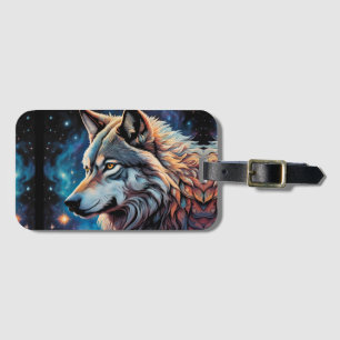Gray Wolf Starry Night Portrait Gepäckanhänger