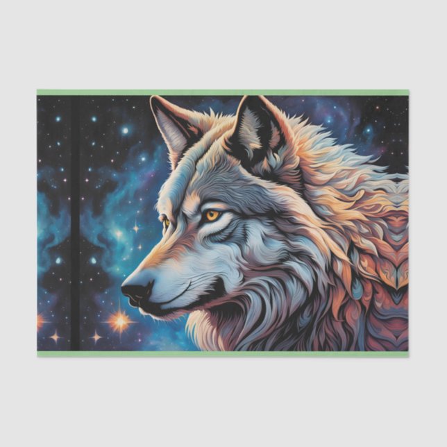 Gray Wolf Starry Night Portrait Seidenpapier (Vorderseite)