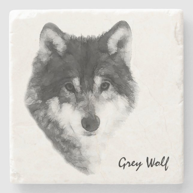 Gray Wolf stilvoll Steinuntersetzer (Vorderseite)