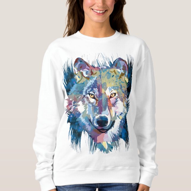 Gray Wolf Sweatshirt | Farbiger Wolf Dog (Vorderseite)