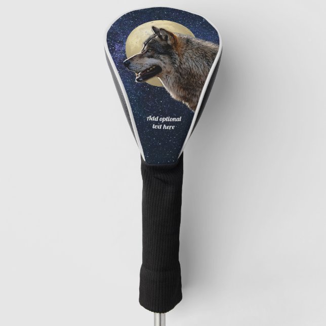 Gray Wolf Vollmond und Sterne  Golf Headcover (Vorderseite)