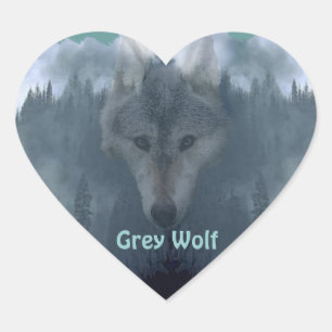 GRAY WOLF Wildlife Supporter Artwork Herz-Aufkleber
