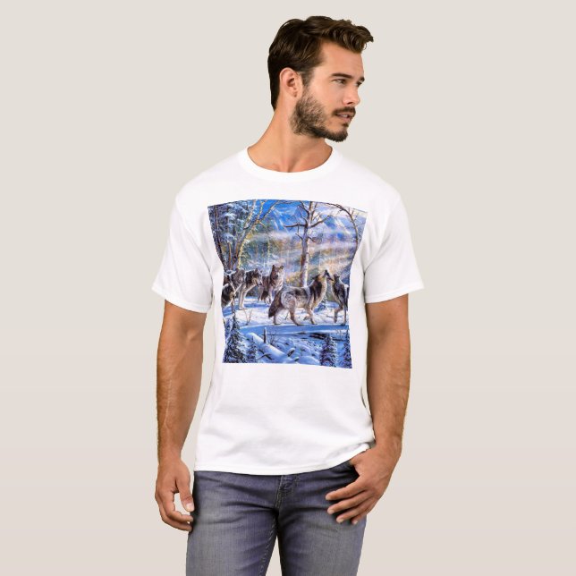 Gray Wolves Painting T-Shirt (Vorne ganz)
