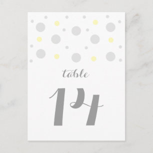 Gray Yellow Confetti Tischnummer Postkarte