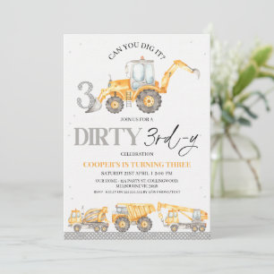 Gray Yellow Construction Dirty 3. und 3. Geburtsta Einladung