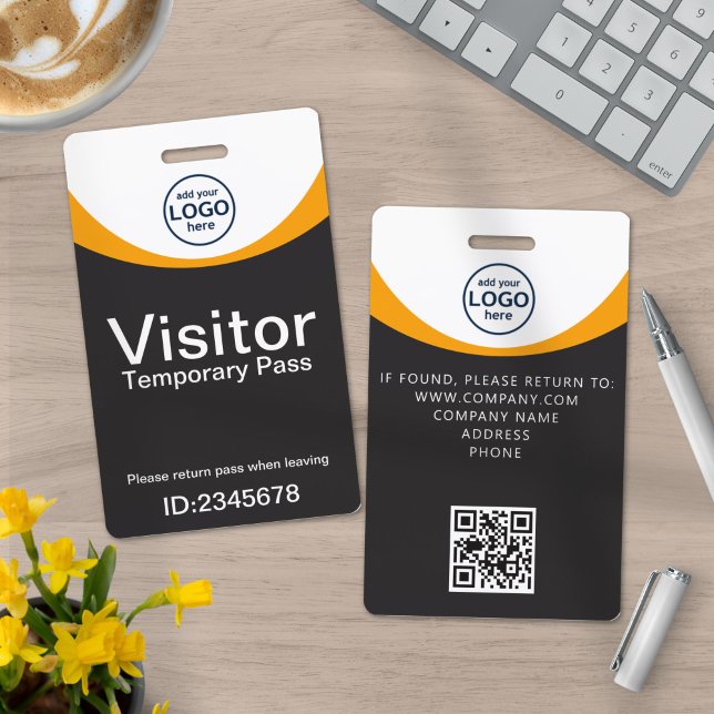 Gray Yellow Corporate Visitor Pass ID QR Code Ausweis (Von Creator hochgeladen)