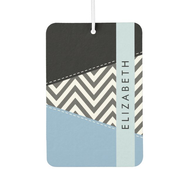 Gray Zigzag, grau Zickzack, blau, Ihr Name Autolufterfrischer (Vorderseite)