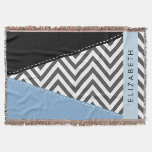 Gray Zigzag, grau Zickzack, blau, Ihr Name Decke