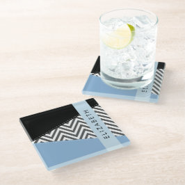Gray Zigzag, grau Zickzack, blau, Ihr Name Glasuntersetzer