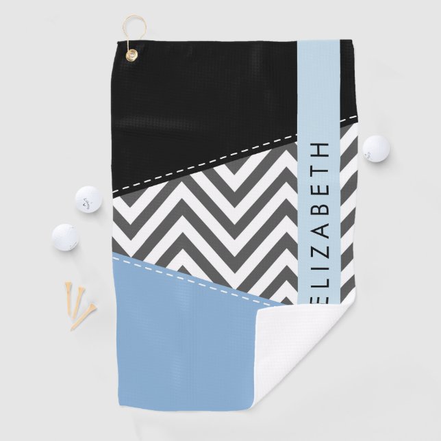 Gray Zigzag, grau Zickzack, blau, Ihr Name Golfhandtuch (Insitu)