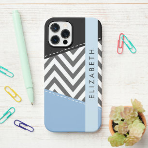 Gray Zigzag, grau Zickzack, blau, Ihr Name iPhone 12 Pro Hülle