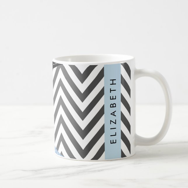 Gray Zigzag, grau Zickzack, blau, Ihr Name Kaffeetasse (Rechts)