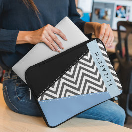Gray Zigzag, grau Zickzack, blau, Ihr Name Laptopschutzhülle
