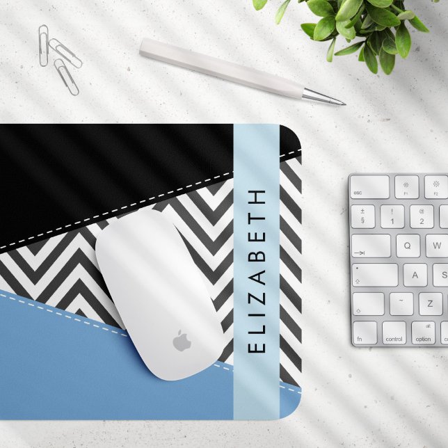 Gray Zigzag, grau Zickzack, blau, Ihr Name Mousepad (Von Creator hochgeladen)