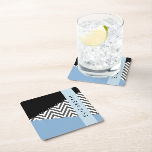 Gray Zigzag, grau Zickzack, blau, Ihr Name Rechteckiger Pappuntersetzer