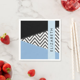 Gray Zigzag, grau Zickzack, blau, Ihr Name Serviette