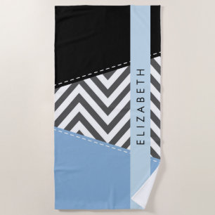Gray Zigzag, grau Zickzack, blau, Ihr Name Strandtuch