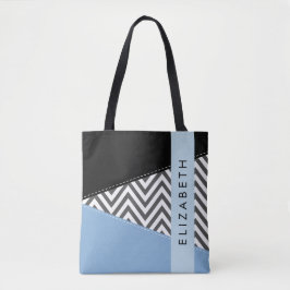 Gray Zigzag, grau Zickzack, blau, Ihr Name Tasche