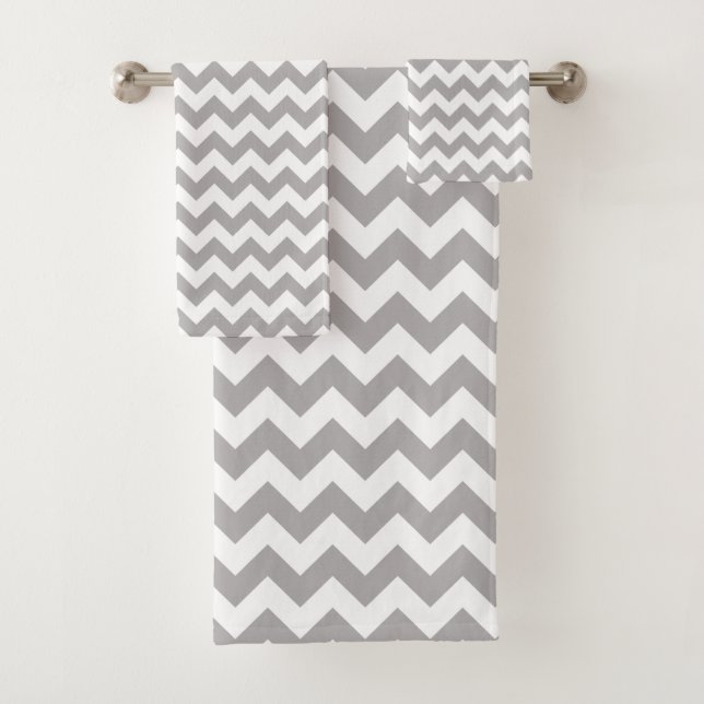 Gray Zigzag, grau Zickzack, geometrisches Muster Badhandtuch Set (Insitu)
