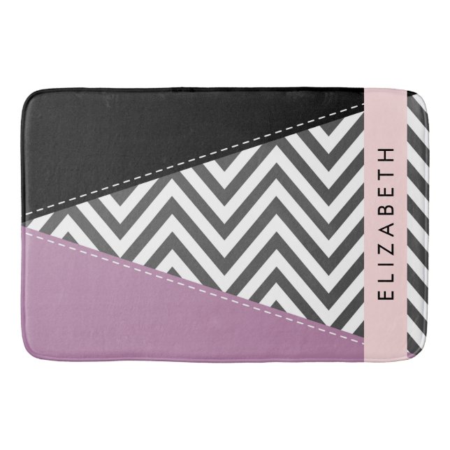 Gray Zigzag, grau Zickzack, Lila, Ihr Name Badematte (Vorderseite)