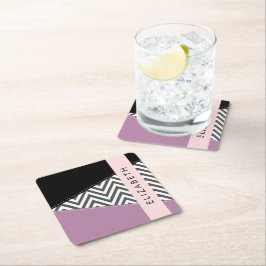 Gray Zigzag, grau Zickzack, Lila, Ihr Name Rechteckiger Pappuntersetzer