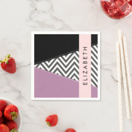 Gray Zigzag, grau Zickzack, Lila, Ihr Name Serviette