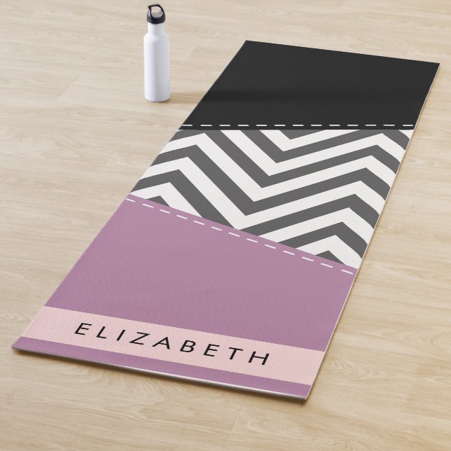 Gray Zigzag, grau Zickzack, Lila, Ihr Name Yogamatte (Beispiel)