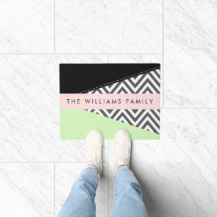 Gray Zigzag, grau Zickzack, Mint, Ihr Name Fußmatte