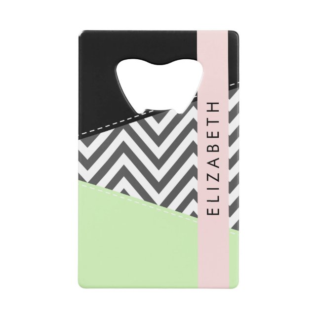 Gray Zigzag, grau Zickzack, Mint, Ihr Name Geldbeutel Flaschenöffner (Vorderseite)