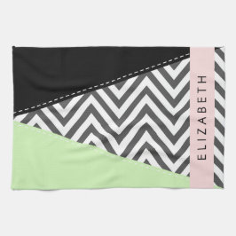Gray Zigzag, grau Zickzack, Mint, Ihr Name Geschirrtuch