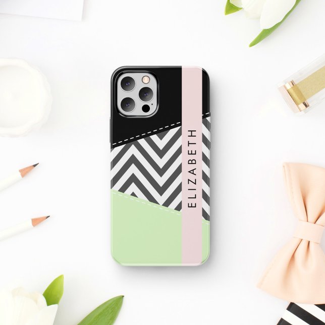Gray Zigzag, grau Zickzack, Mint, Ihr Name iPhone 16 Hülle (Von Creator hochgeladen)