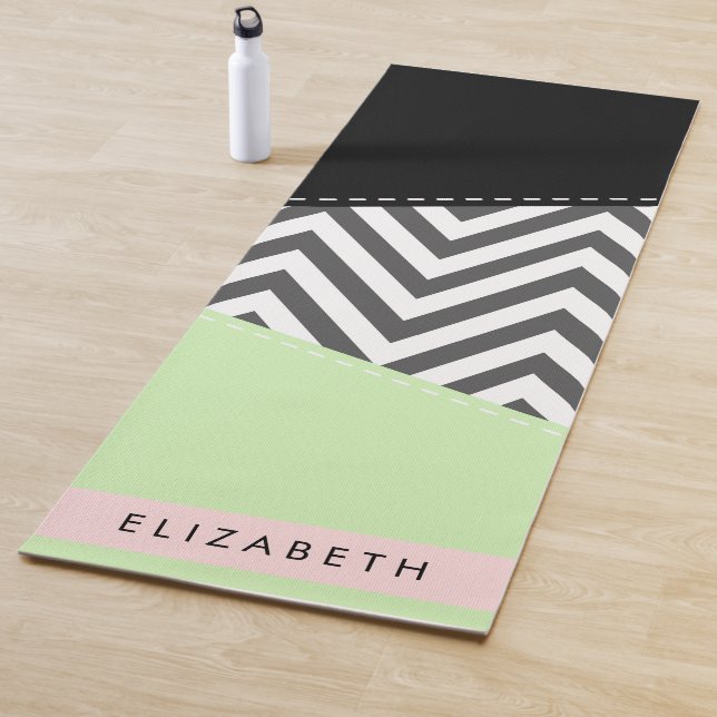 Gray Zigzag, grau Zickzack, Mint, Ihr Name Yogamatte (Beispiel)