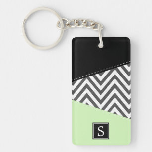 Gray Zigzag, grau Zickzack, Minze, Monogramm Schlüsselanhänger