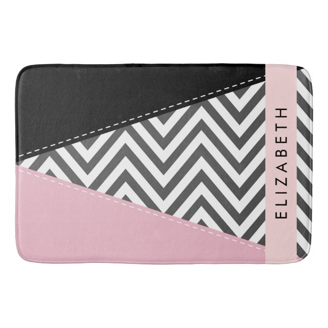 Gray Zigzag, grau Zickzack, rosa, Ihr Name Badematte (Vorderseite)