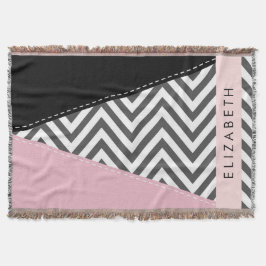 Gray Zigzag, grau Zickzack, rosa, Ihr Name Decke