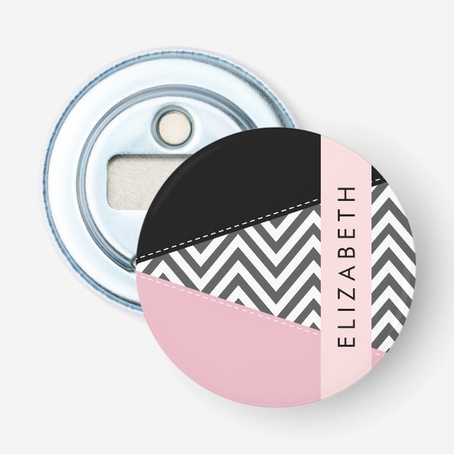 Gray Zigzag, grau Zickzack, rosa, Ihr Name Flaschenöffner (Vorderseite)