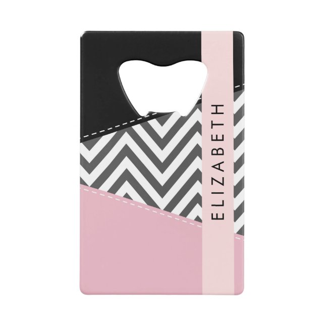 Gray Zigzag, grau Zickzack, rosa, Ihr Name Geldbeutel Flaschenöffner (Vorderseite)