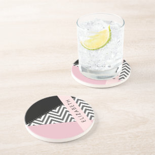Gray Zigzag, grau Zickzack, rosa, Ihr Name Getränkeuntersetzer