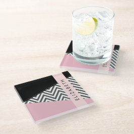 Gray Zigzag, grau Zickzack, rosa, Ihr Name Glasuntersetzer