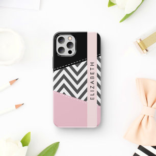 Gray Zigzag, grau Zickzack, rosa, Ihr Name iPhone 16 Hülle