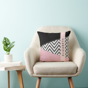 Gray Zigzag, grau Zickzack, rosa, Ihr Name Kissen
