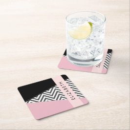 Gray Zigzag, grau Zickzack, rosa, Ihr Name Rechteckiger Pappuntersetzer