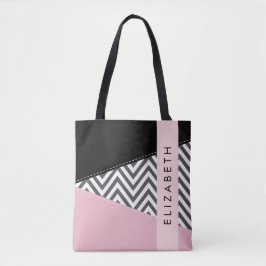 Gray Zigzag, grau Zickzack, rosa, Ihr Name Tasche