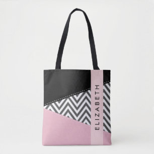 Gray Zigzag, grau Zickzack, rosa, Ihr Name Tasche